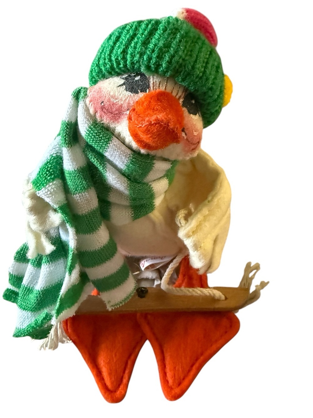 Vintage 1985 Annalee Goose on Sled Christmas Figure Missing Red Rocking Base